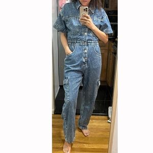 Free people denim Marci utility jumpsuit